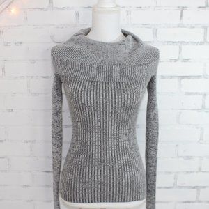 Grey and White Off the Shoulder Sweater
